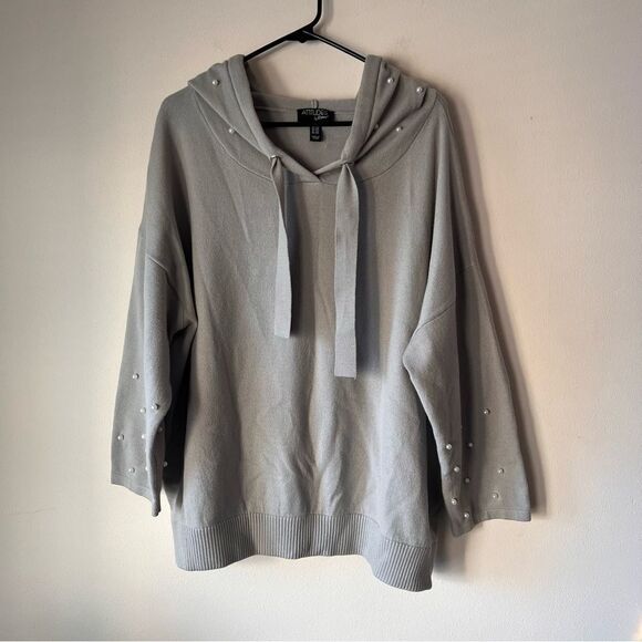 Attitudes by Renee Grey Pearl Embellished Hooded Sweater - Picture 2 of 9